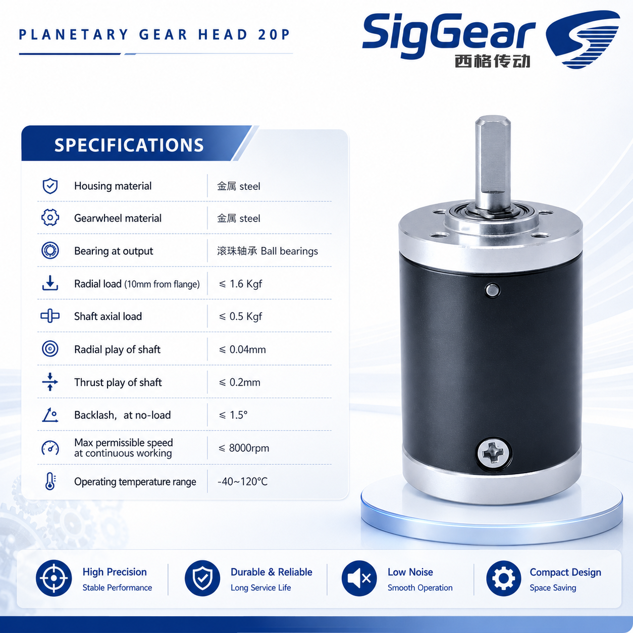 20P planetary gearbox mechanical details and operating limits